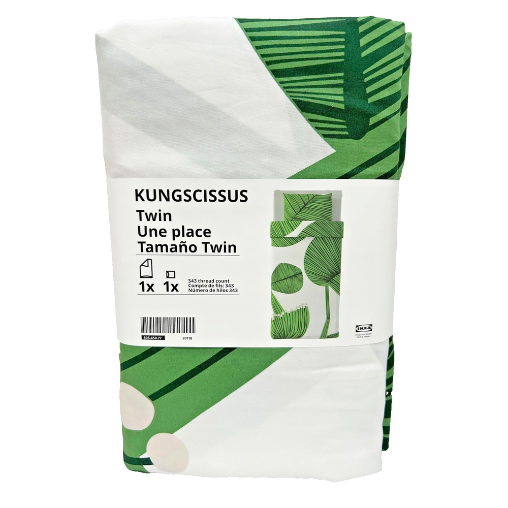 IKEA KUNGSCISSUS Twin Duvet Cover Set White/Green NEW
